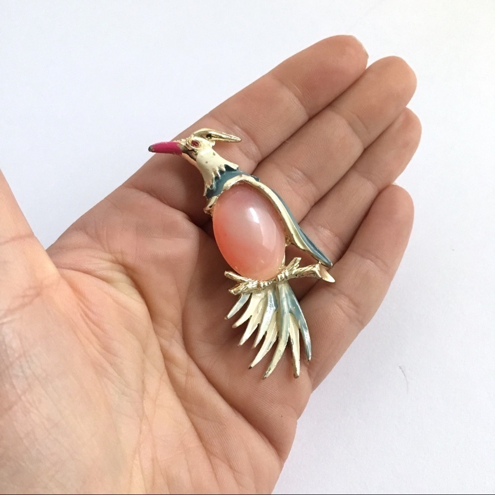 Vintage Jelly Belly Bird Brooch Pink Enamel Pink - Picture 6 of 9